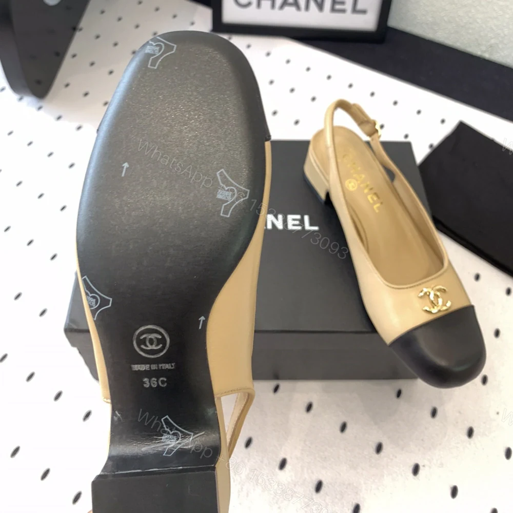 View 9 of 高仿Chanel*G45768D圓頭露跟單鞋小牛皮黃色3.5CM免檢版