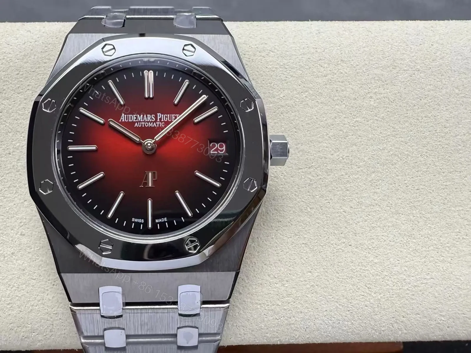 View 3 of Replica Audemars Piguet Royal Oak Jumbo Extra-Thin Red Dial