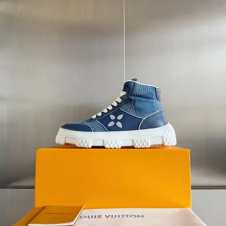 View 8 of Denim Luxe High-Top Sneakers: Subtle LV-Inspired Detailing