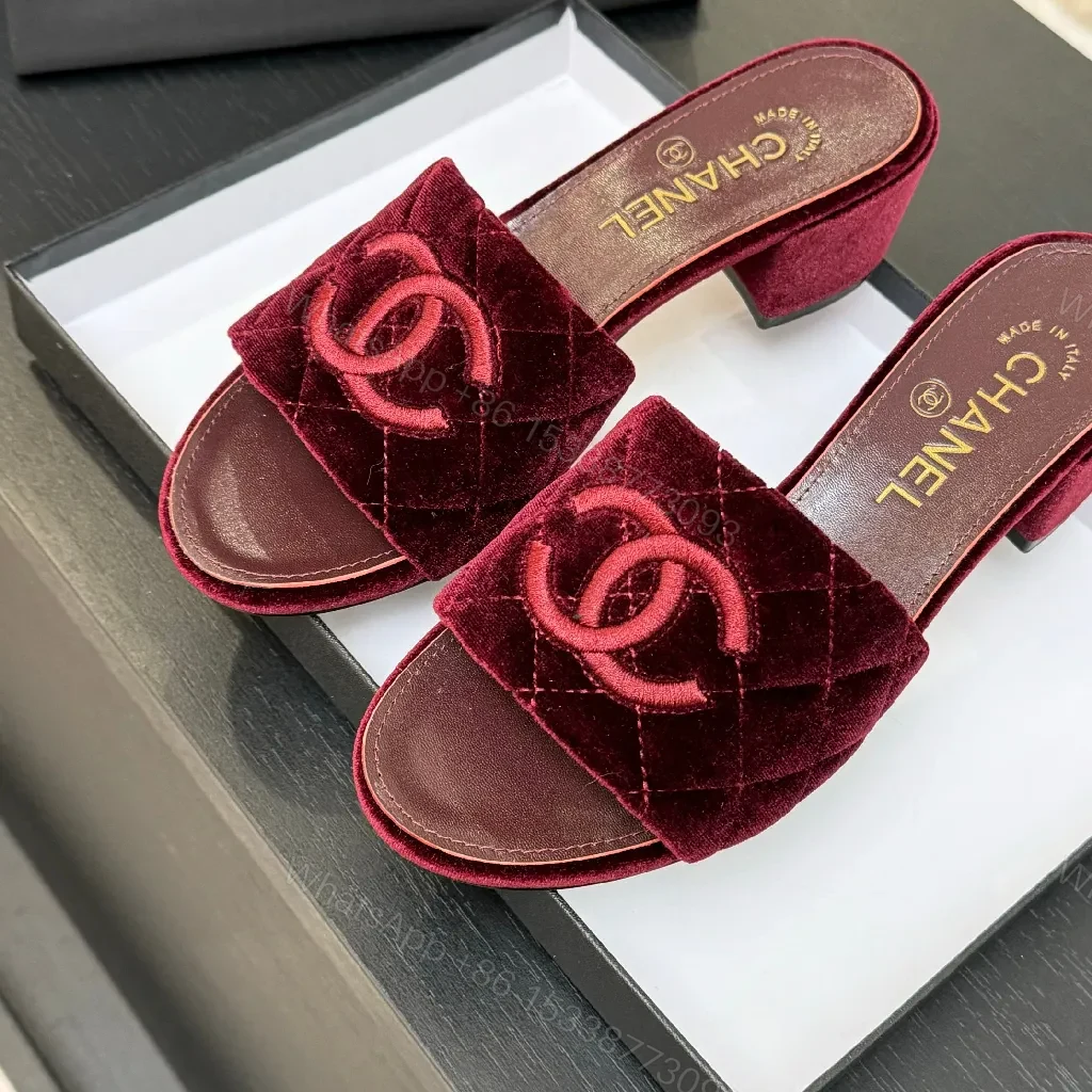 View 8 of Velvet Burgundy Mules: Luxe Quilted Open-Toe Comfort