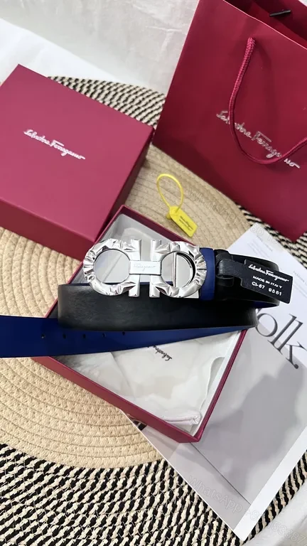 View 6 of Gancini Belt - Black Calfskin, Polished Silver Buckle, Luxury Versatile Belt
