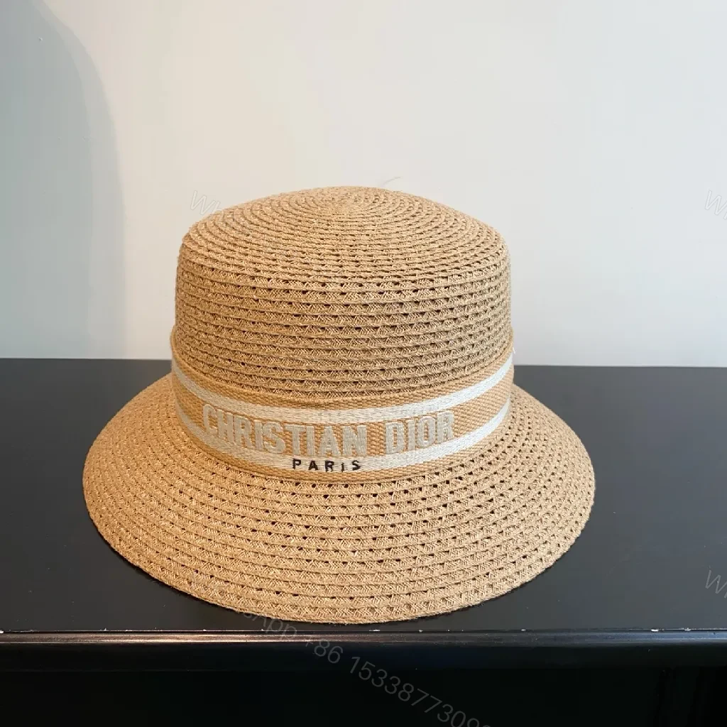 View 3 of Elegant Straw Hat with Dior Band: Effortless Sun-Ready Sophistication