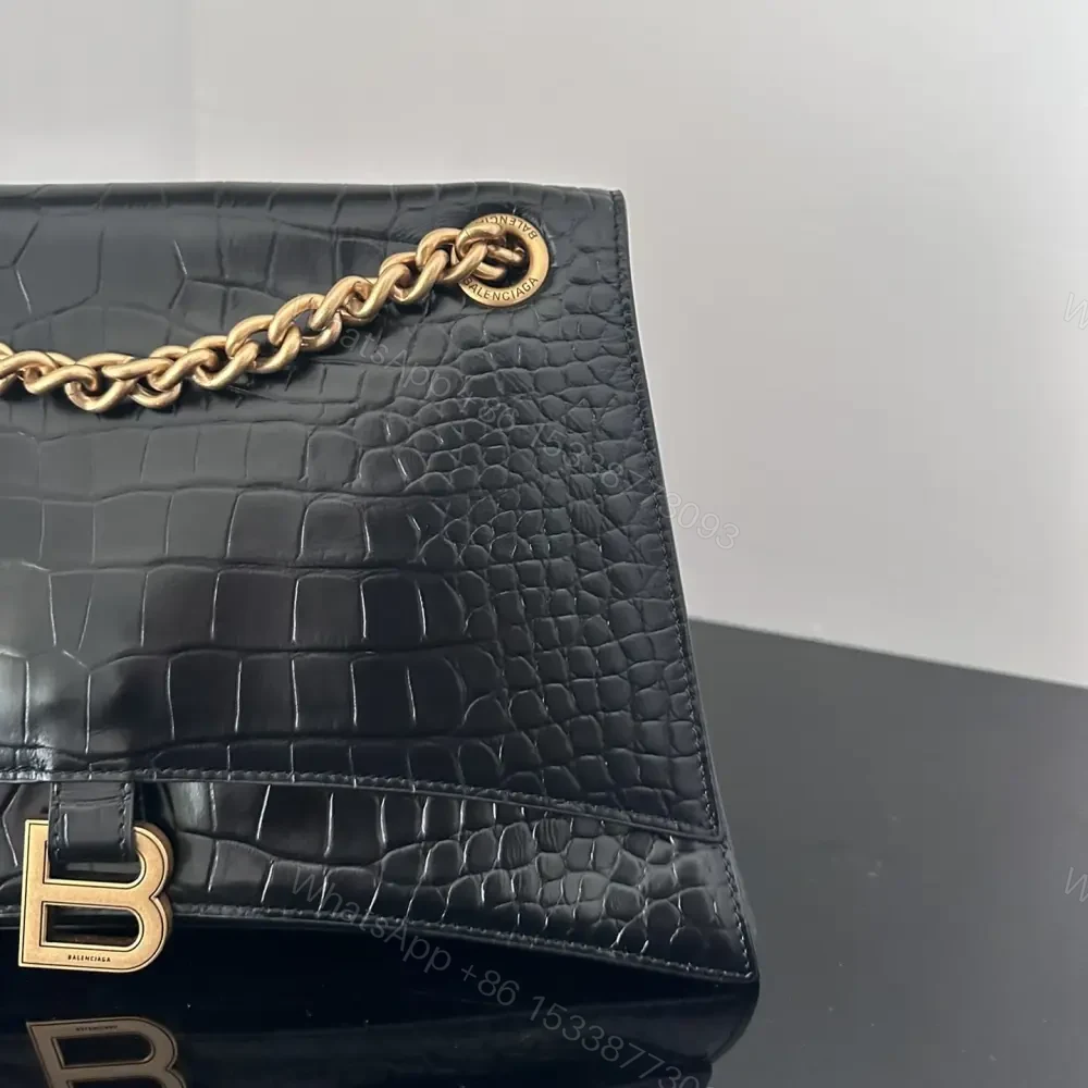 View 4 of 高仿Balenciaga*Crush系列鱷魚皮沙漏包黑色M