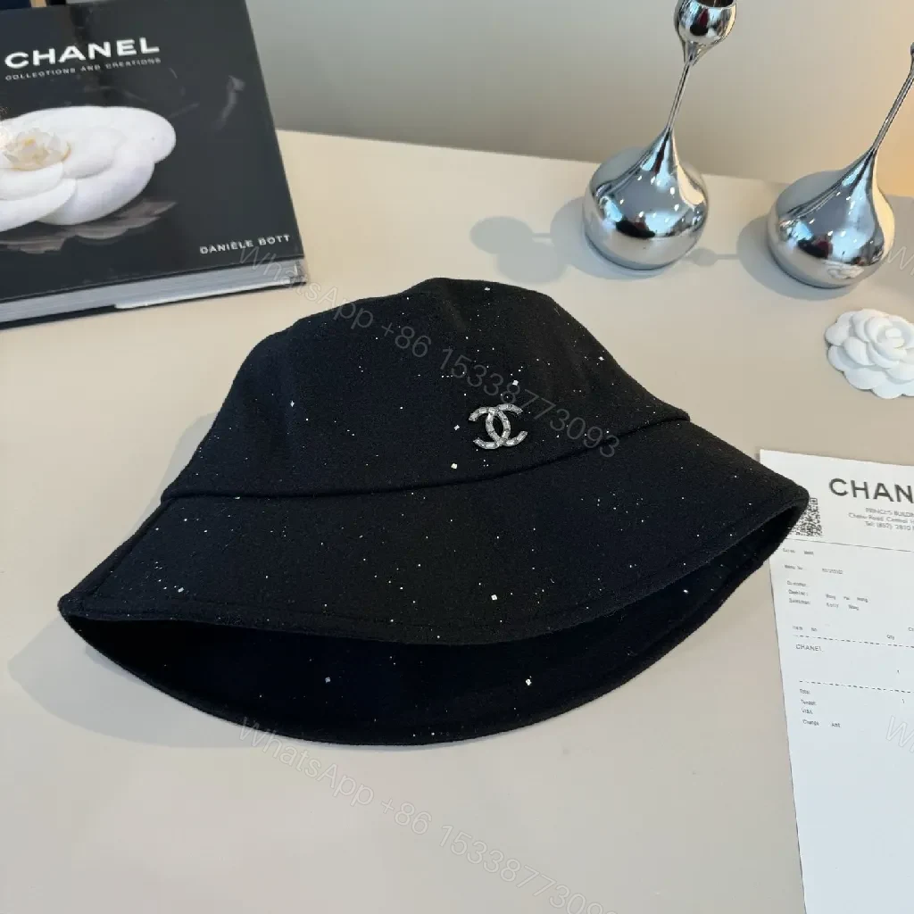 View 5 of Black Speckle Bucket Hat with Crystal Logo - Luxury Style