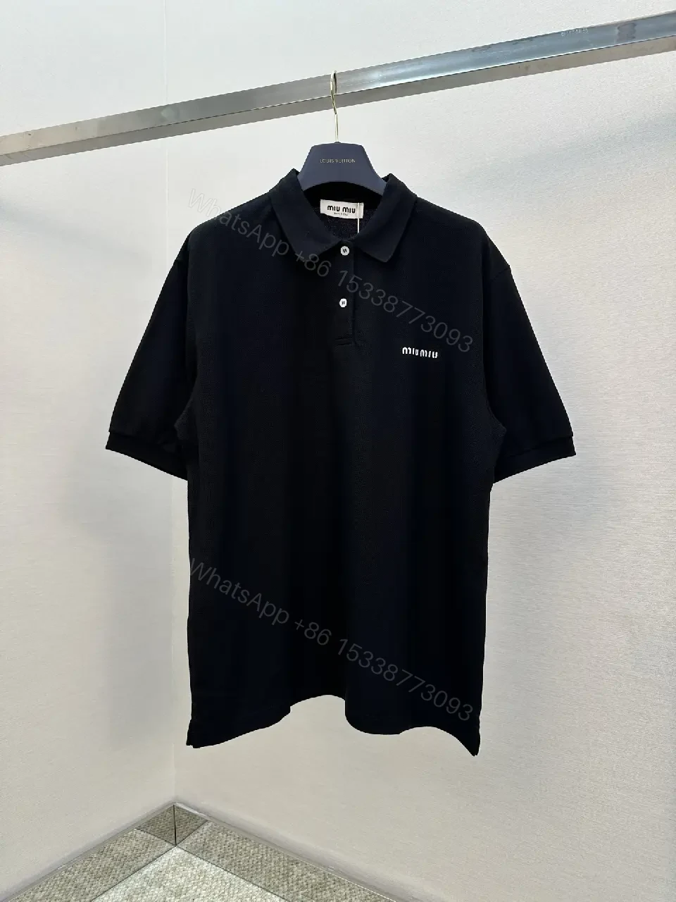 View 8 of black cotton polo shirt with logo for everyday luxury men
