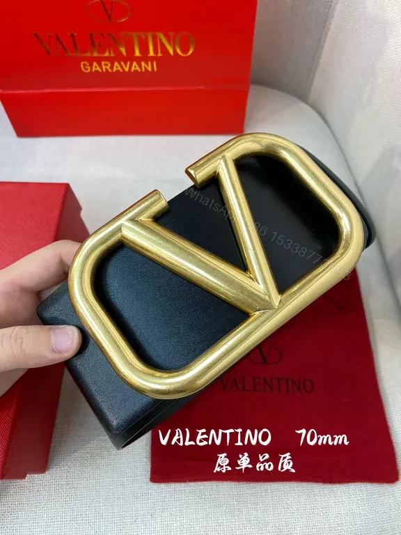 View 3 of Valentino Garavani Black Leather Belt with V Buckle