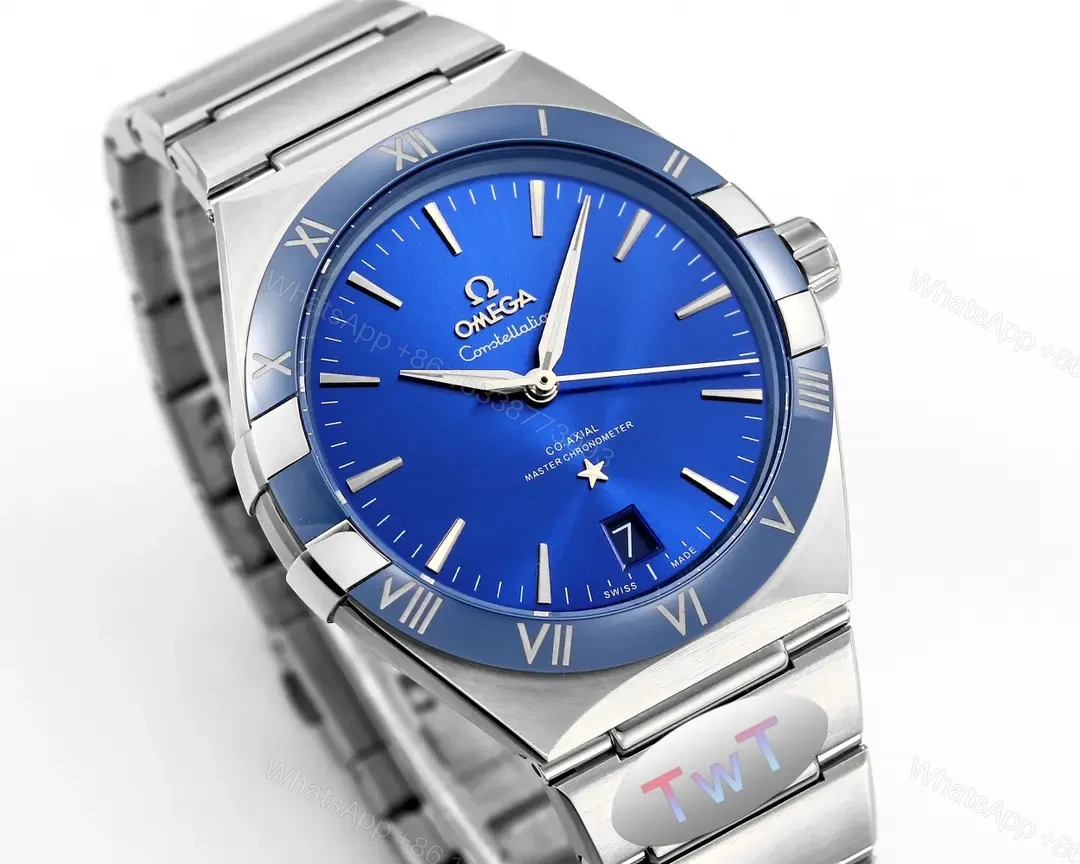 View 3 of Omega Constellation 5th Generation Star Series Ceramic Bezel Watch Blue Dial 41MM Stainless Steel Case 8900/8901 Co-Axial Movement