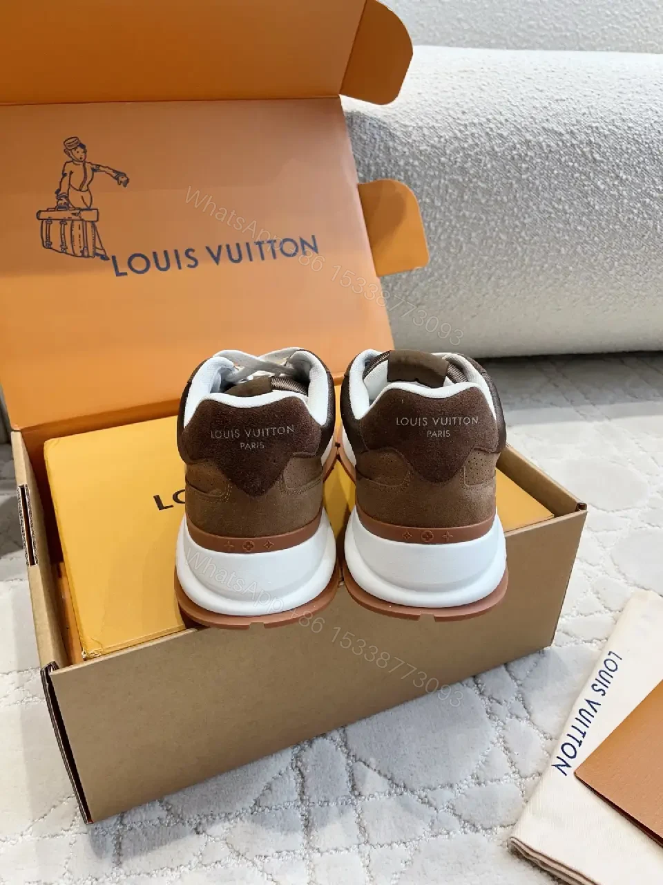 View 3 of Brown Leather Suede Modern Logo Accent Louis Vuitton Shoes