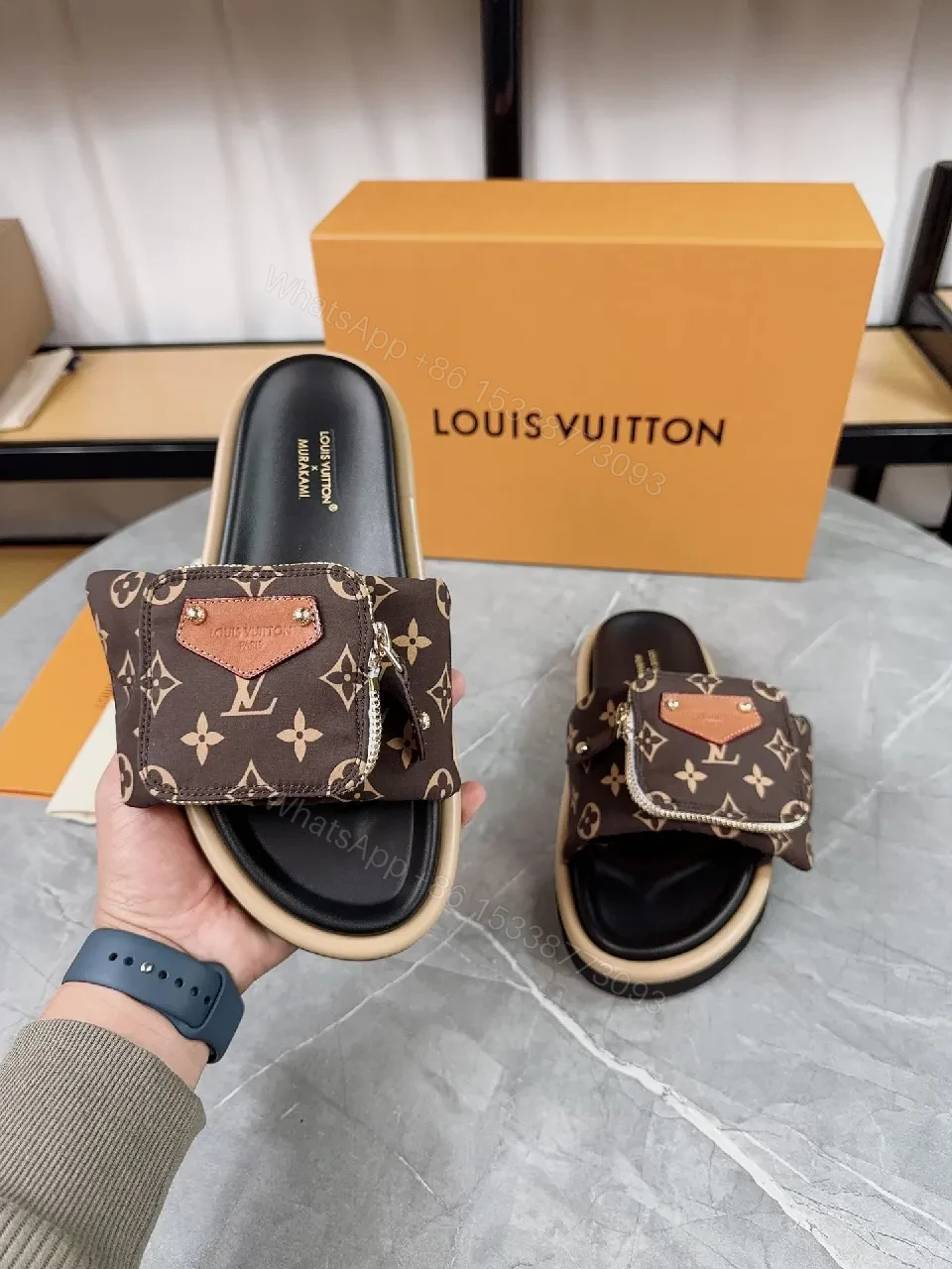 View 4 of Brown Monogram Leather-Trim Slides: Everyday Luxury Footwear