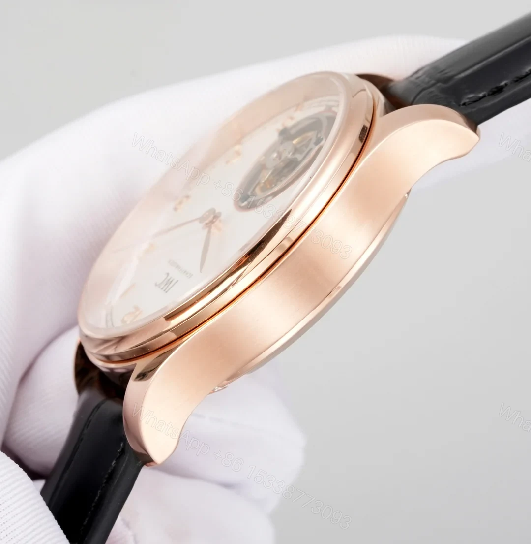 View 5 of IWC Tourbillon Rose Gold Replica 42MM Premium White Dial Black Leather Strap Edition RG-IWC-TOURBILLON-RG-42