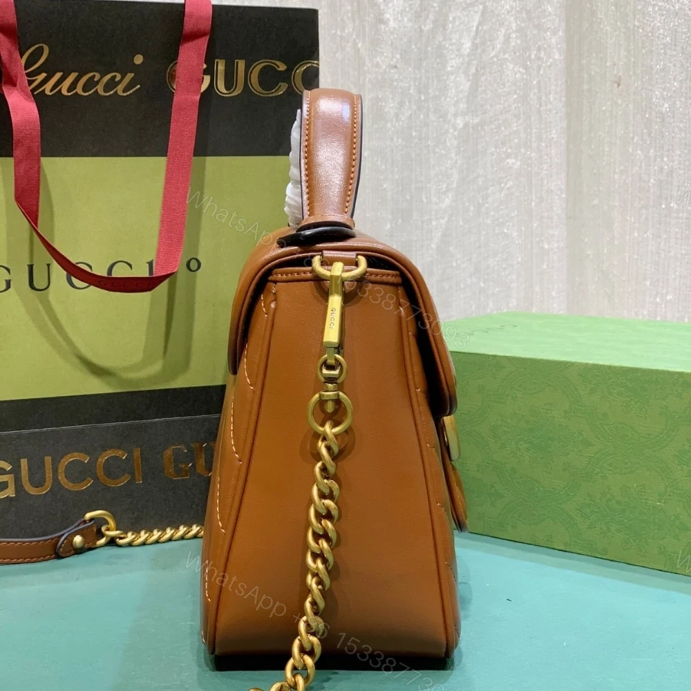 View 3 of Gucci GG Marmont Mini Top Handle Bag Brown 20Cm