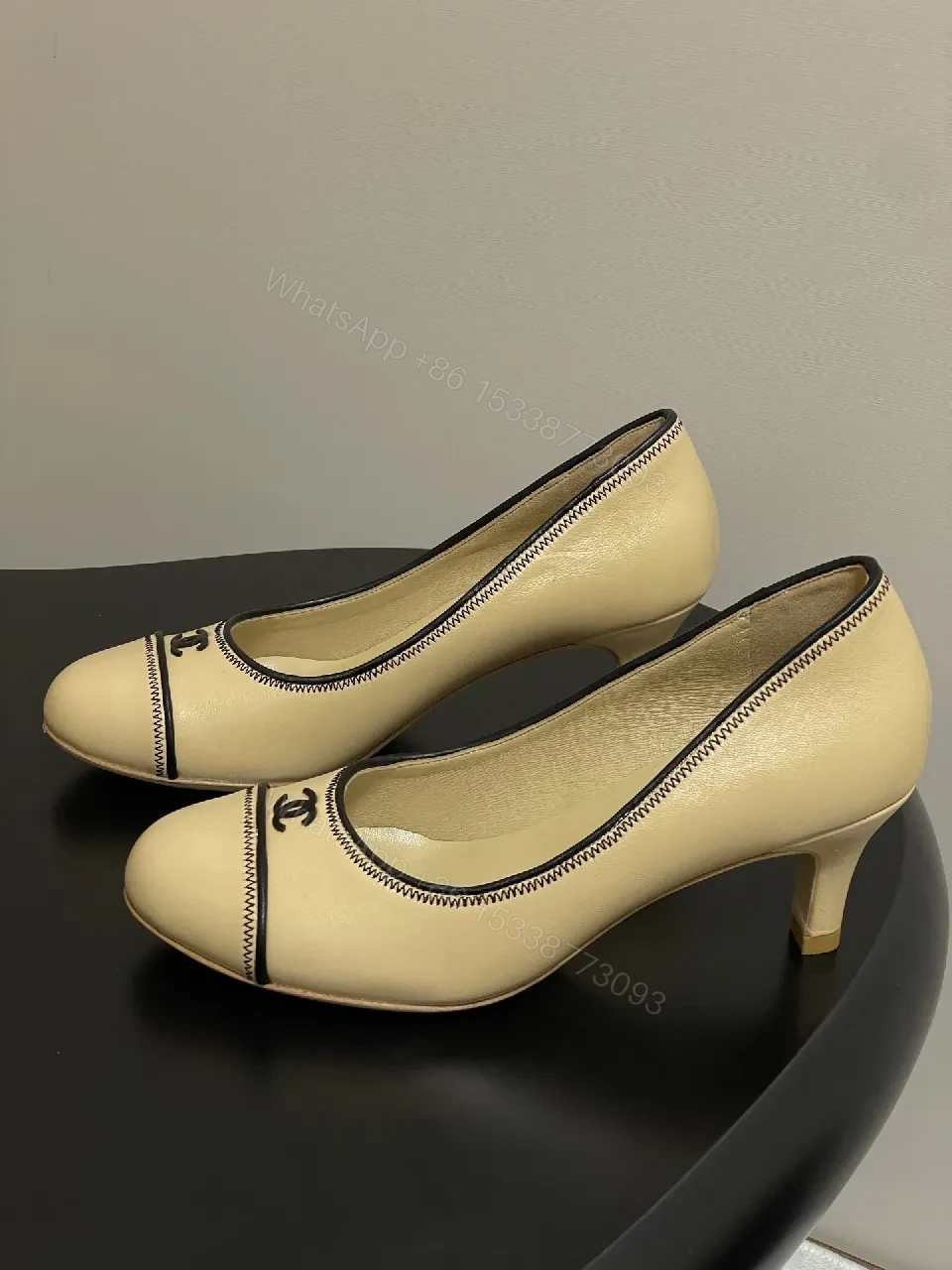 View 6 of Cream Leather Pumps: Chic, Subtle Stitch Detailing, All-Day Comfort