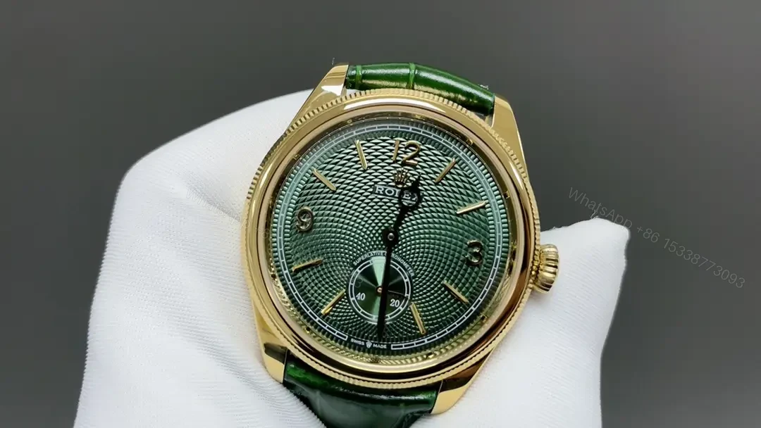 View 3 of Rolex Perpetual 1908 Green Guilloche Dial Leather Strap Edition 39mm 52508 RG-1908-GREEN-52508