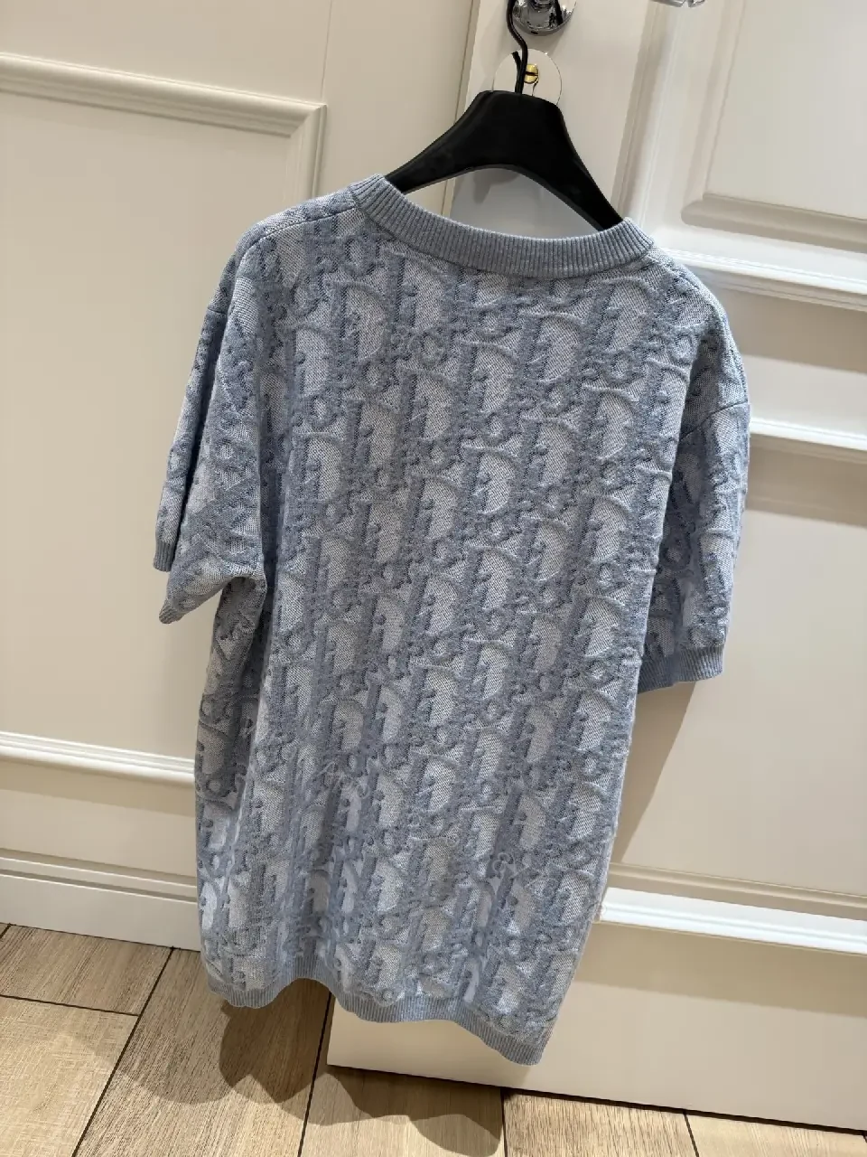 View 4 of Blue Denim Knit Pullover Dior Style Key Feature: Embroidered Pattern Sweater Dress