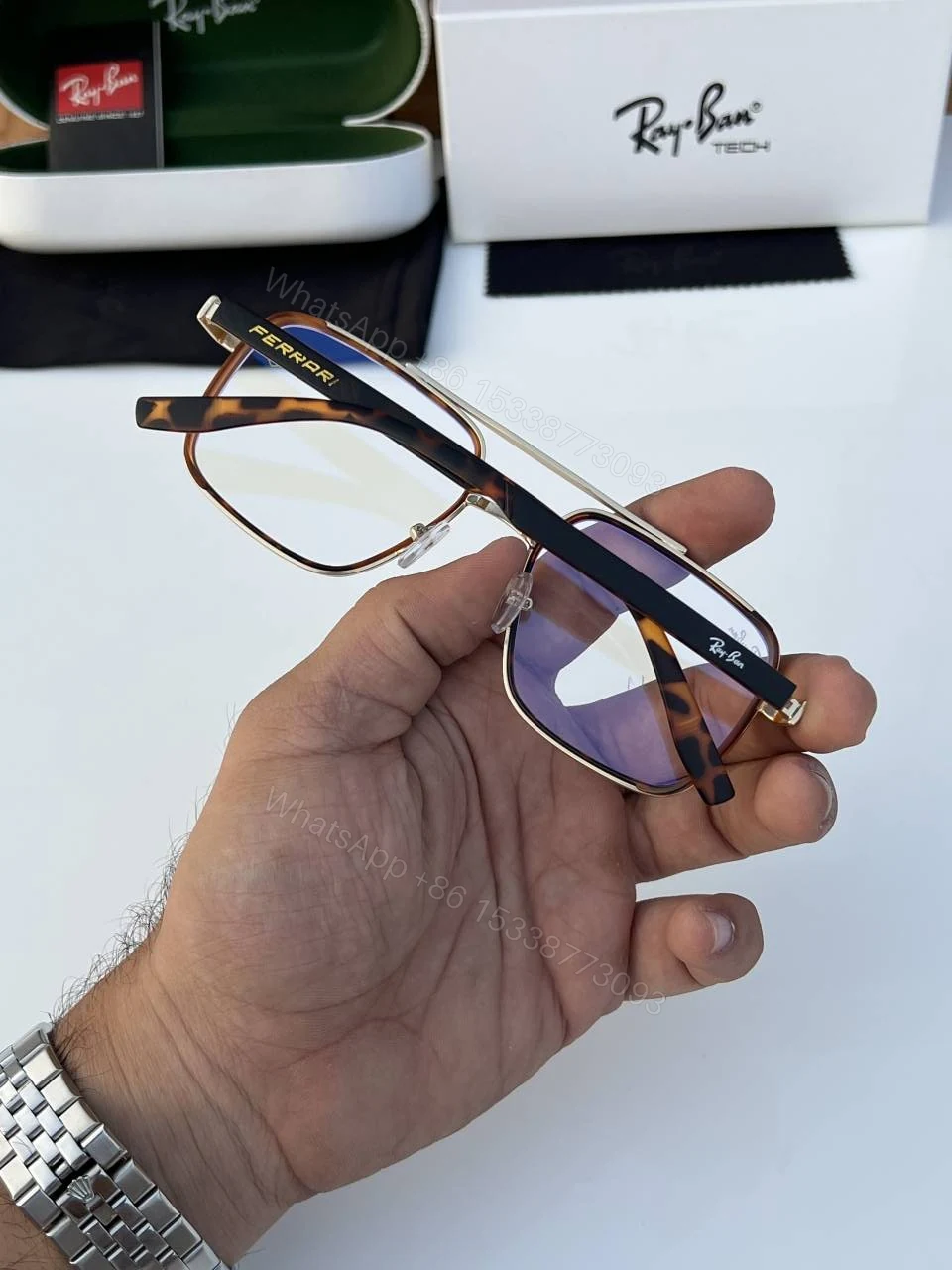 View 4 of First Copy Rayban 6830 Gold Tiger Plano Luxury UV Protection Sunglasses