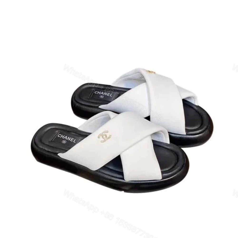 Chanel CC Logo Criss Cross Slides White — view 1