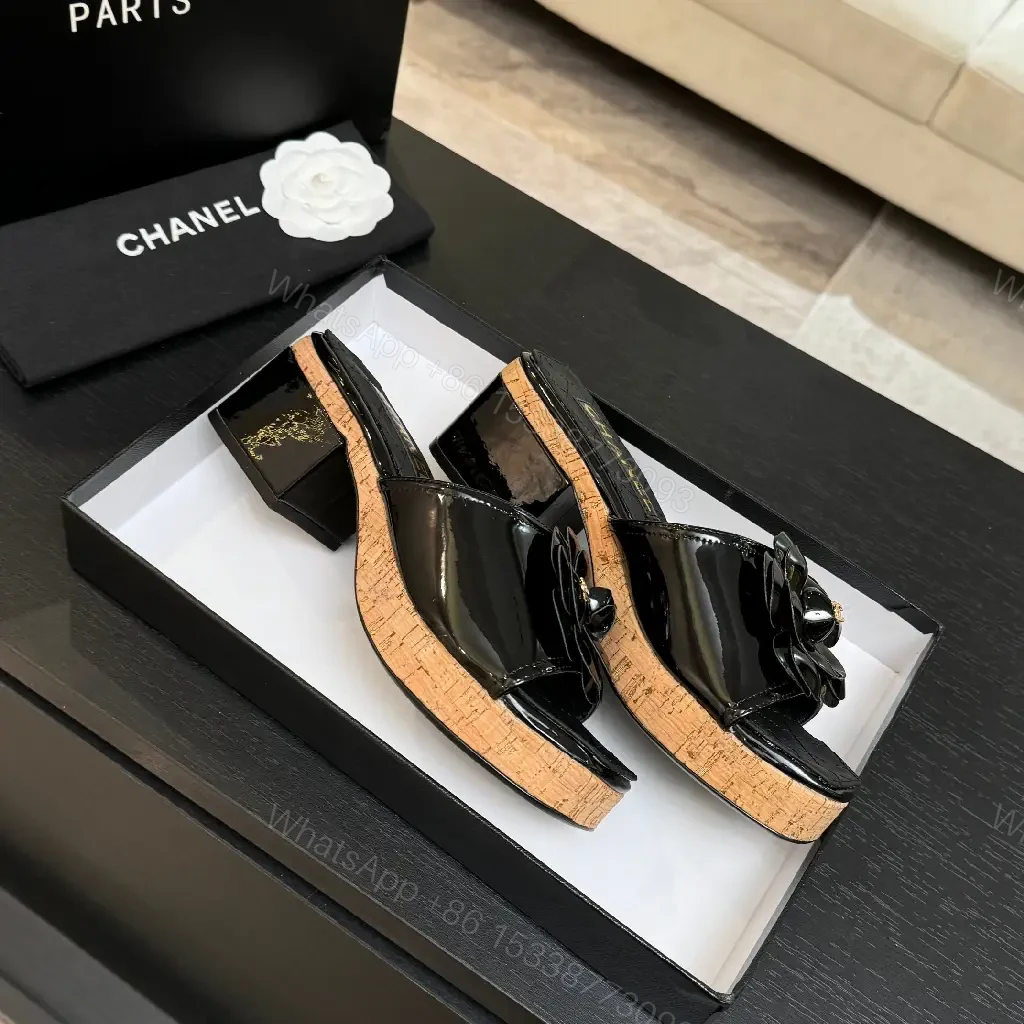 View 4 of Patent Floral Crossover Slide with Cork Platform