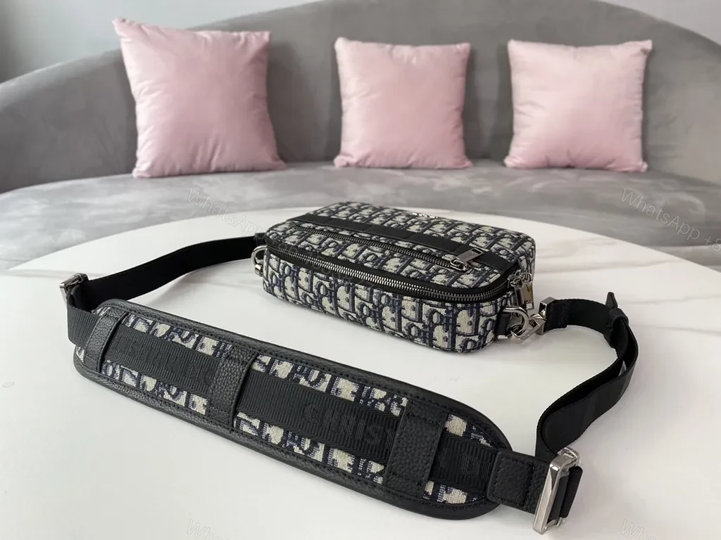 View 2 of Compact Dior Oblique Crossbody: Canvas, Leather Trim, Zip