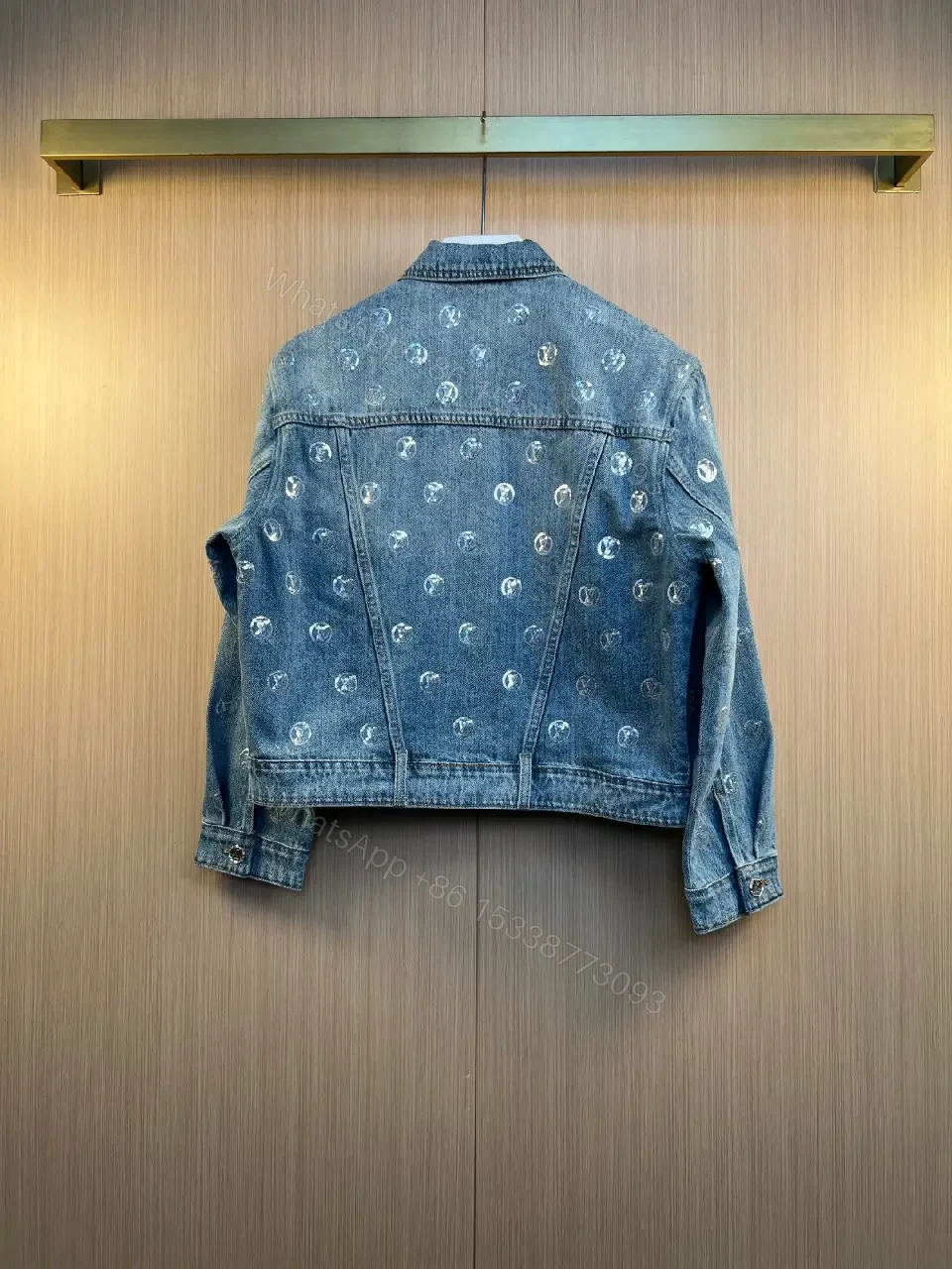 View 10 of Blue denim jacket with monogram print for everyday luxury casualwear