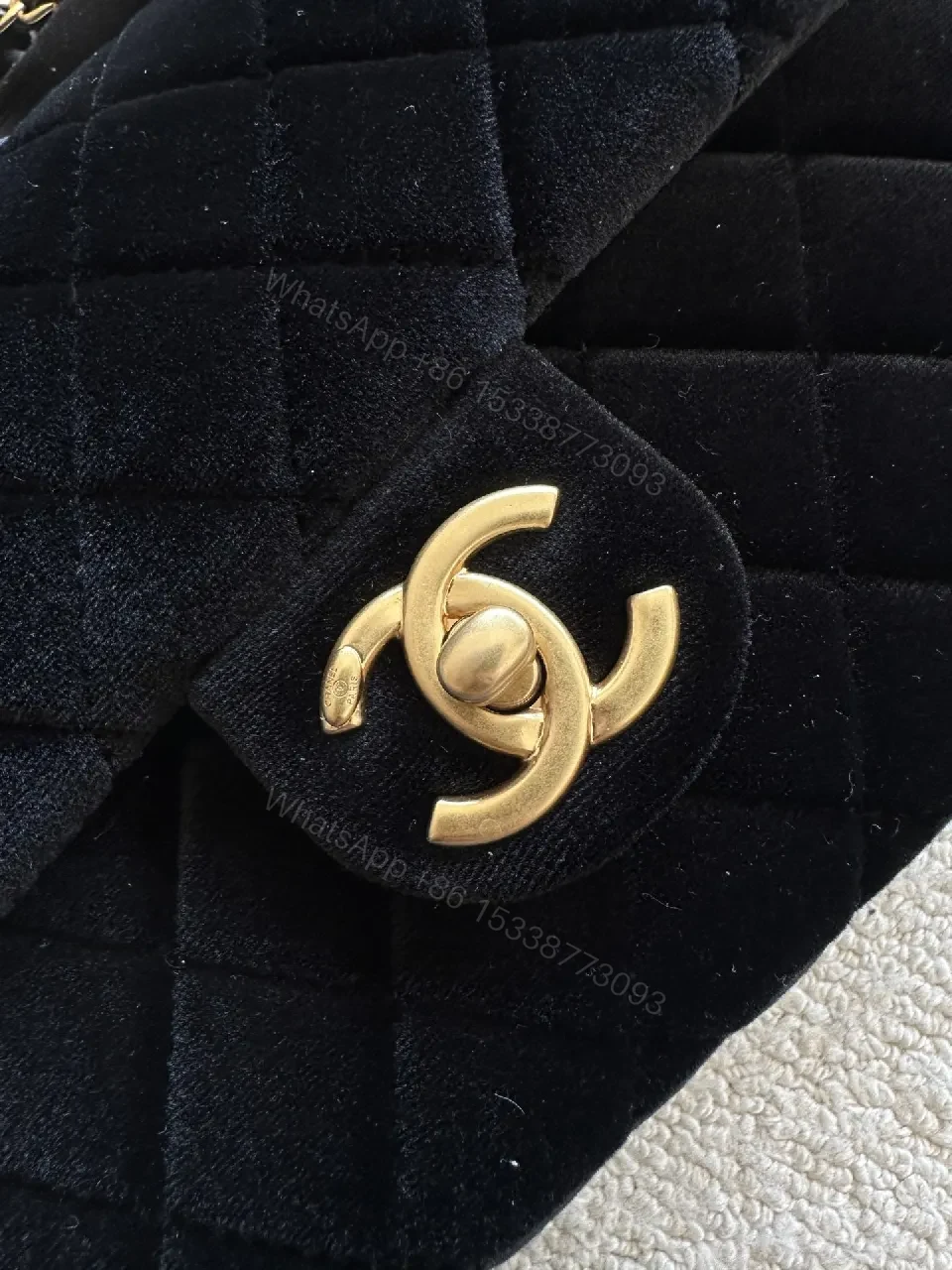 View 6 of Chic Quilted Black Velvet Bag with Ribbon Accent Milesight-style Luxe Bag