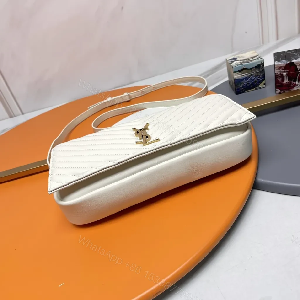 View 6 of Quilted Crossbody Bag: White Leather, Gold Hardware, Modern Chic