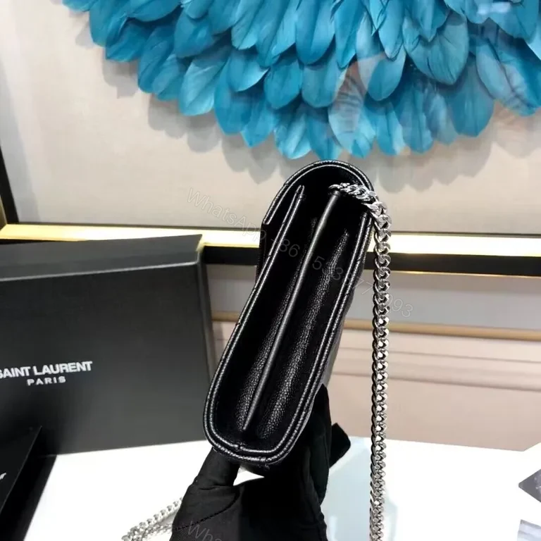 View 3 of Quilted Leather Wallet on Chain â€” Black, YSL-Inspired Luxury