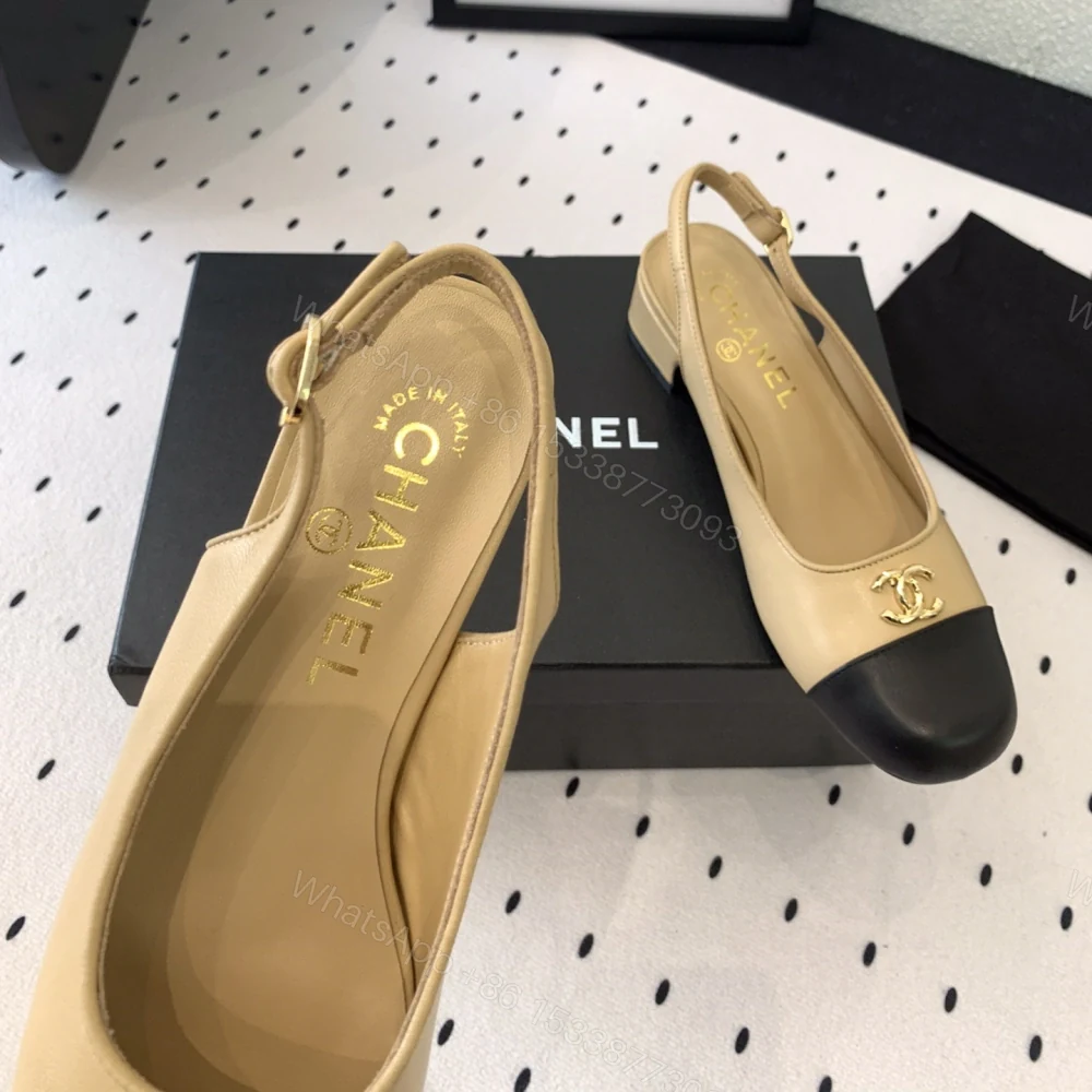View 4 of 高仿Chanel*G45768D圓頭露跟單鞋小牛皮黃色3.5CM免檢版