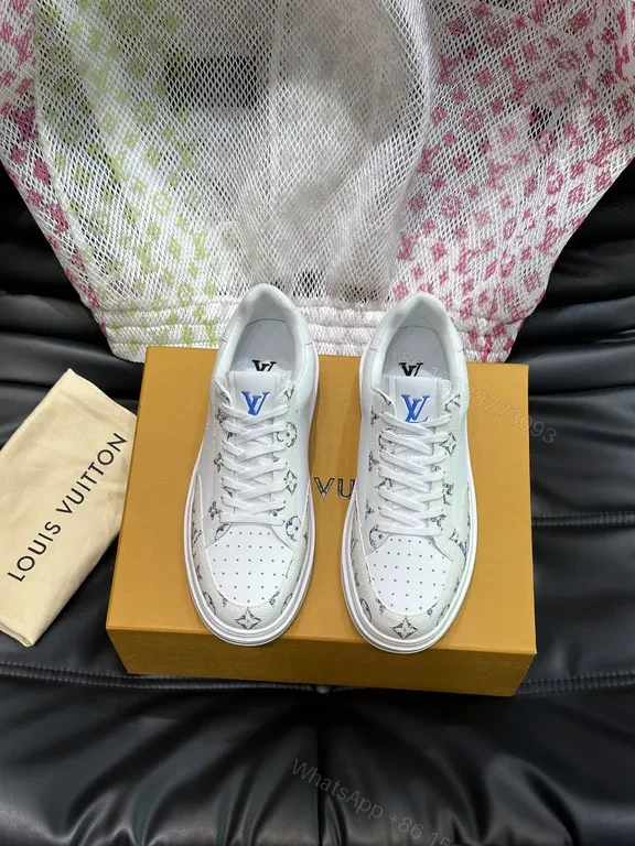 Louis Vuitton-Style White Leather Sneakers with Signature Details — view 1