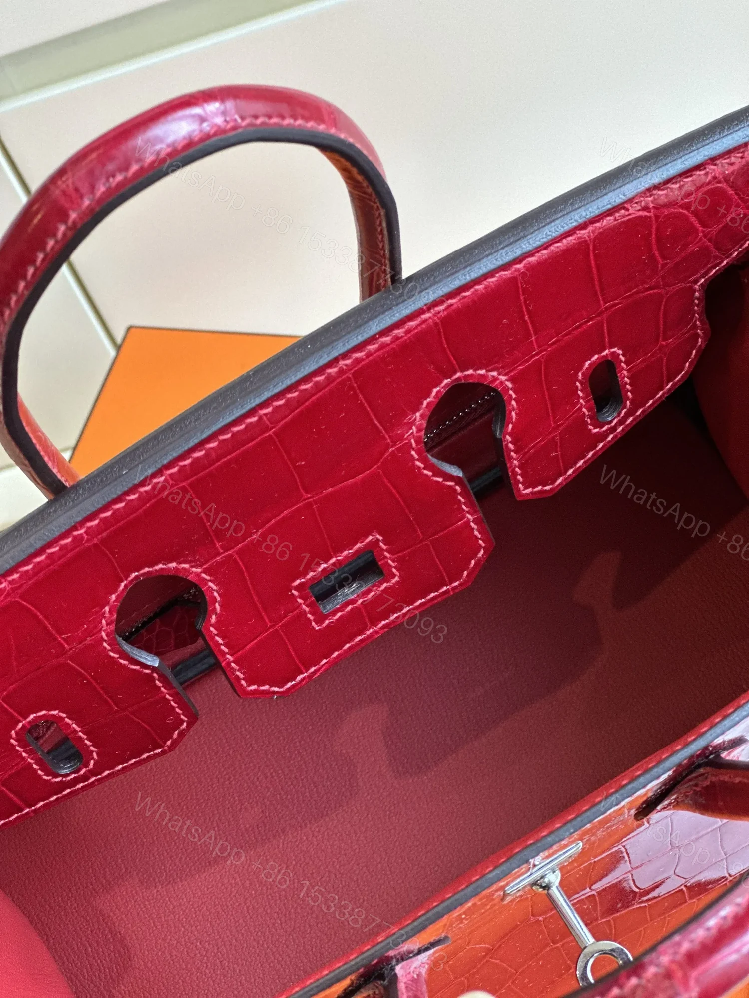 View 5 of HN 25 Red Genuine Crocodile Leather Palladium Hardware