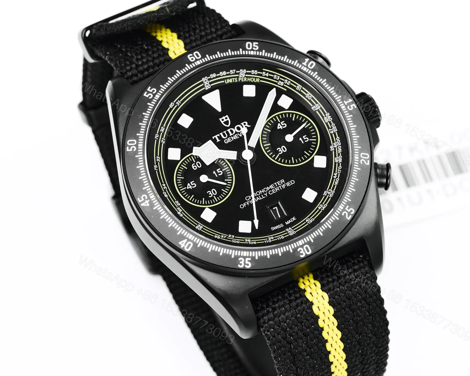 View 3 of Tudor FXD Chronograph Black Dial Yellow Stripe Strap Premium 43MM TUD-FXD-YLW-43
