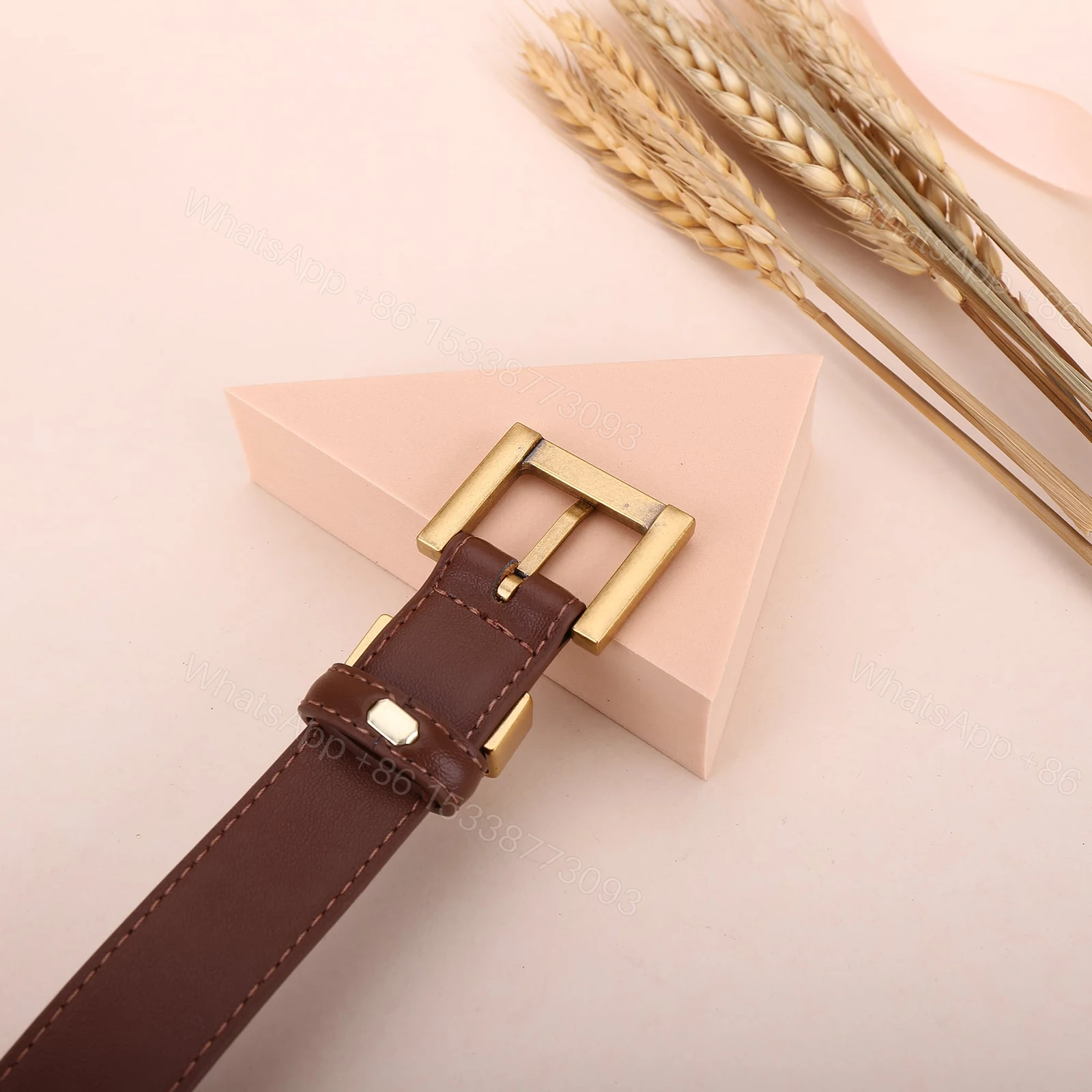 View 4 of SAINT LAURENT YSL SQUARE LOGO CLASSIC BELT DARK BROWN 25MM