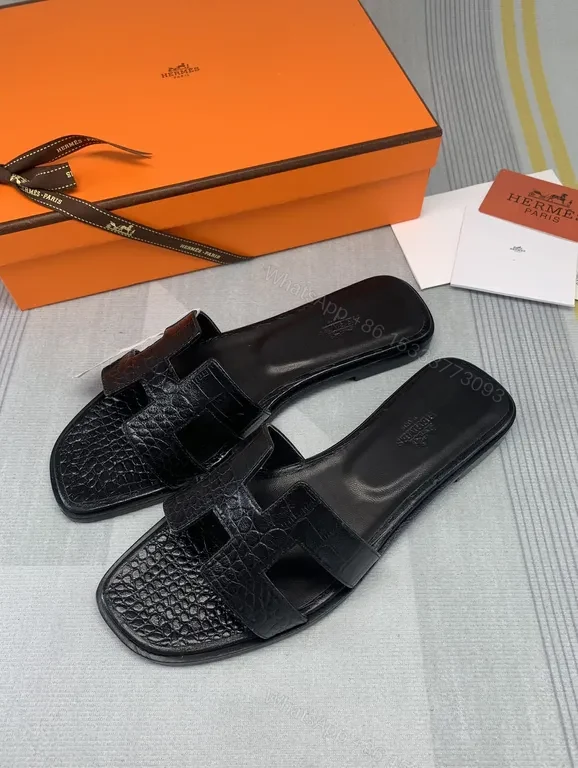 View 4 of Croc-Texture Hermes Leather Slides: All-Day Comfort
