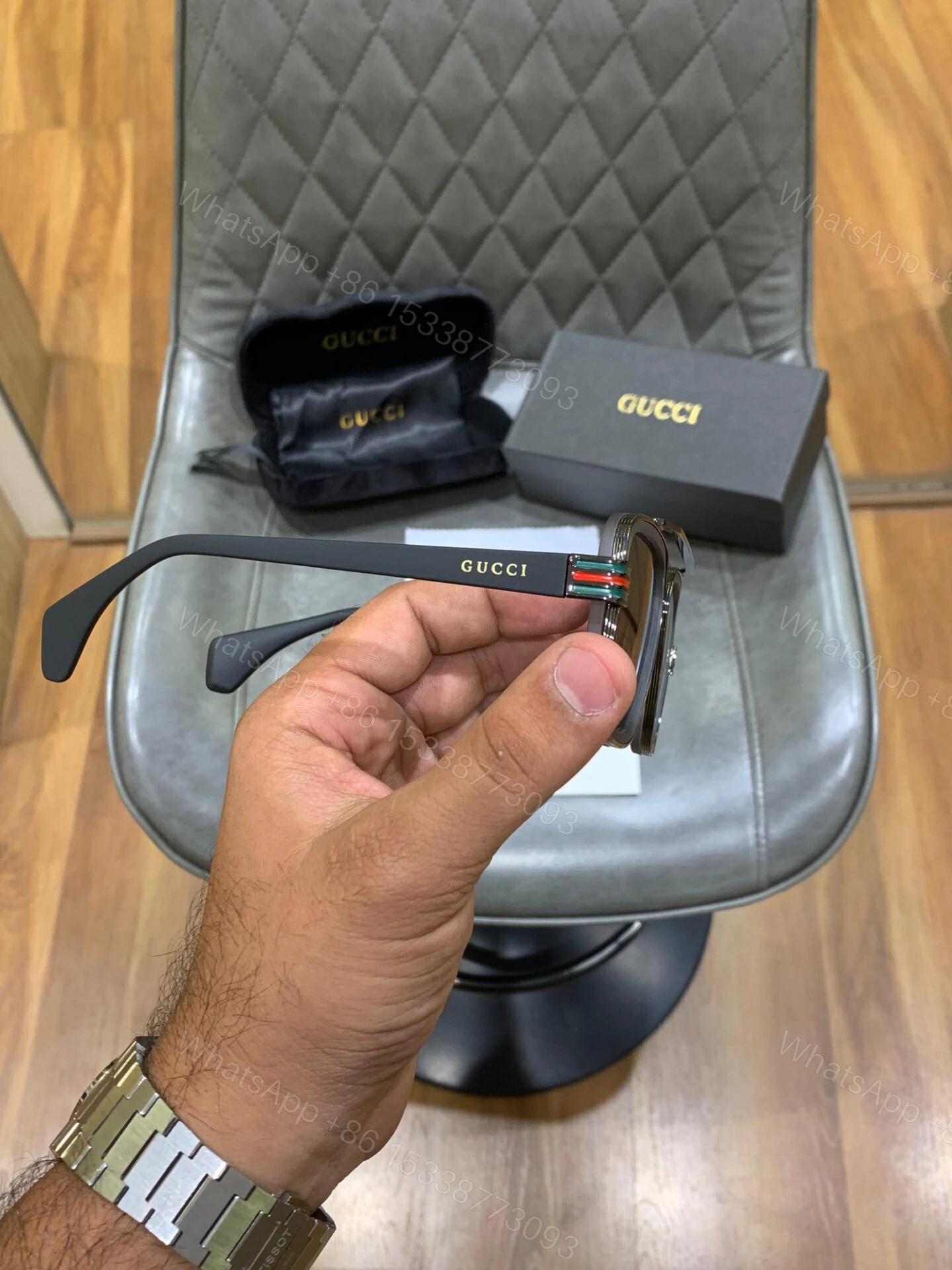 View 3 of Gucci Square Legend Black Acetate Sunglasses