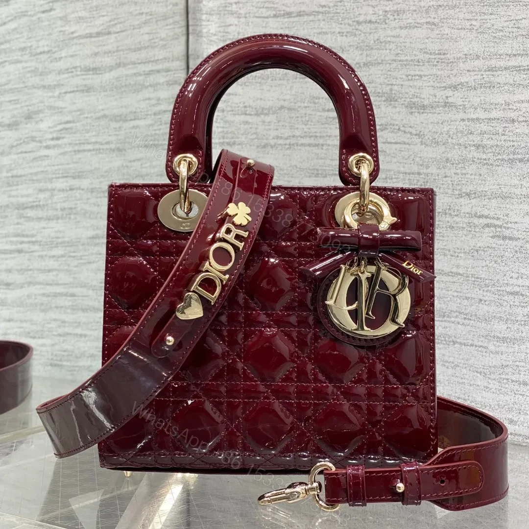 CHRISTIAN DIOR LADY DIOR BURGUNDY GOLD HARDWARE — view 1