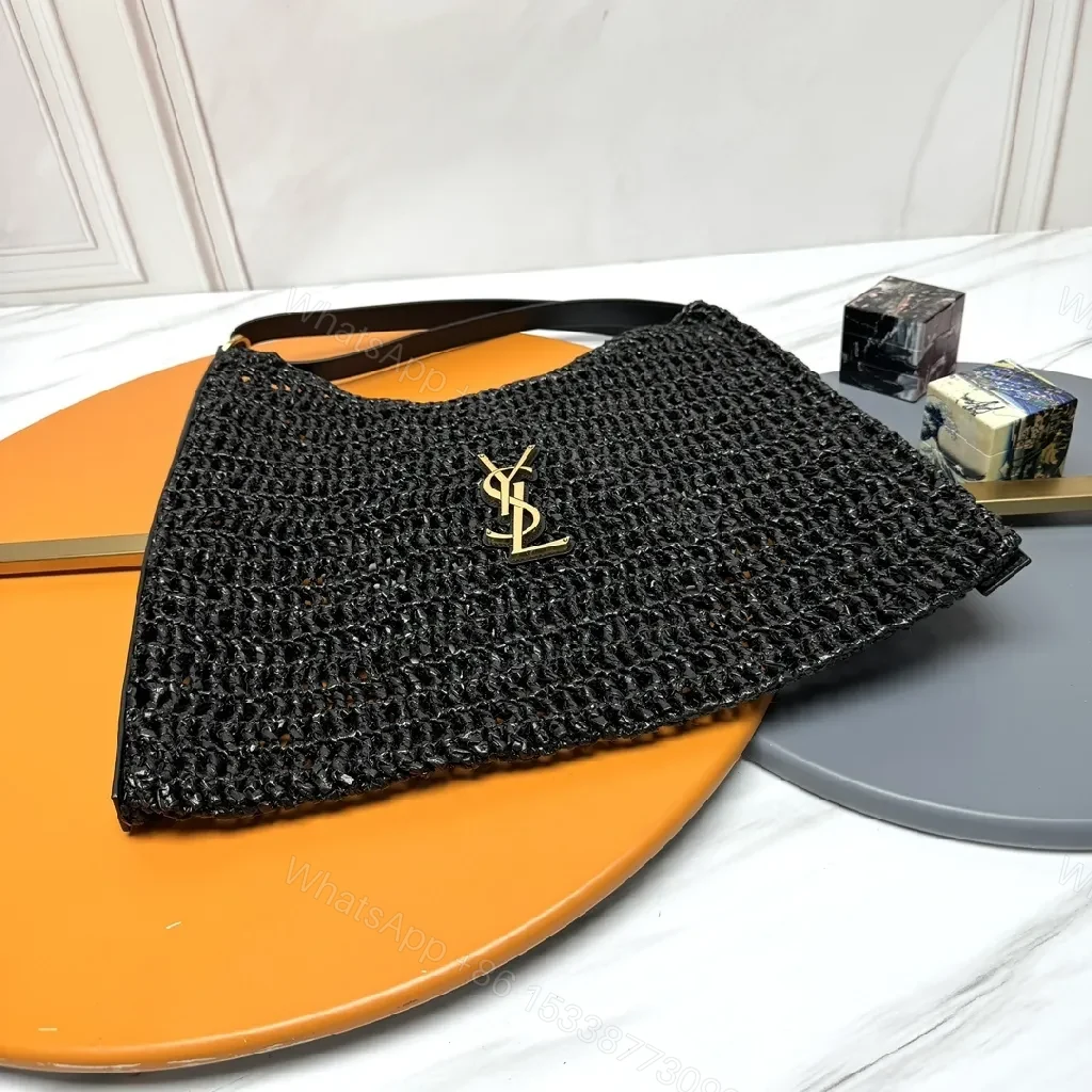 View 5 of Handwoven Mesh Tote: Luxe Black, Gold Logo, Everyday