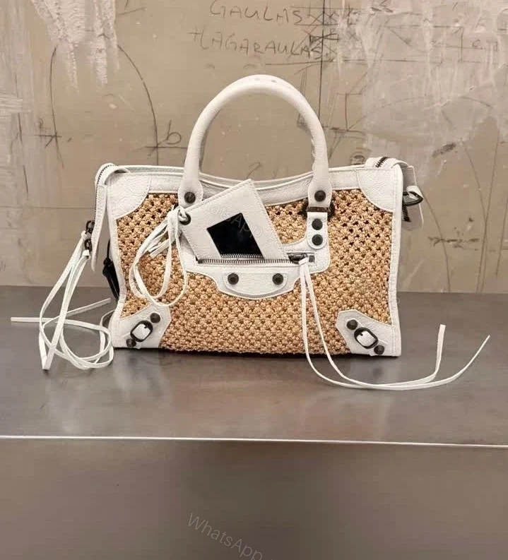 View 2 of Balenciaga Replica Le City Small Raffia Shoulder Bag 26424