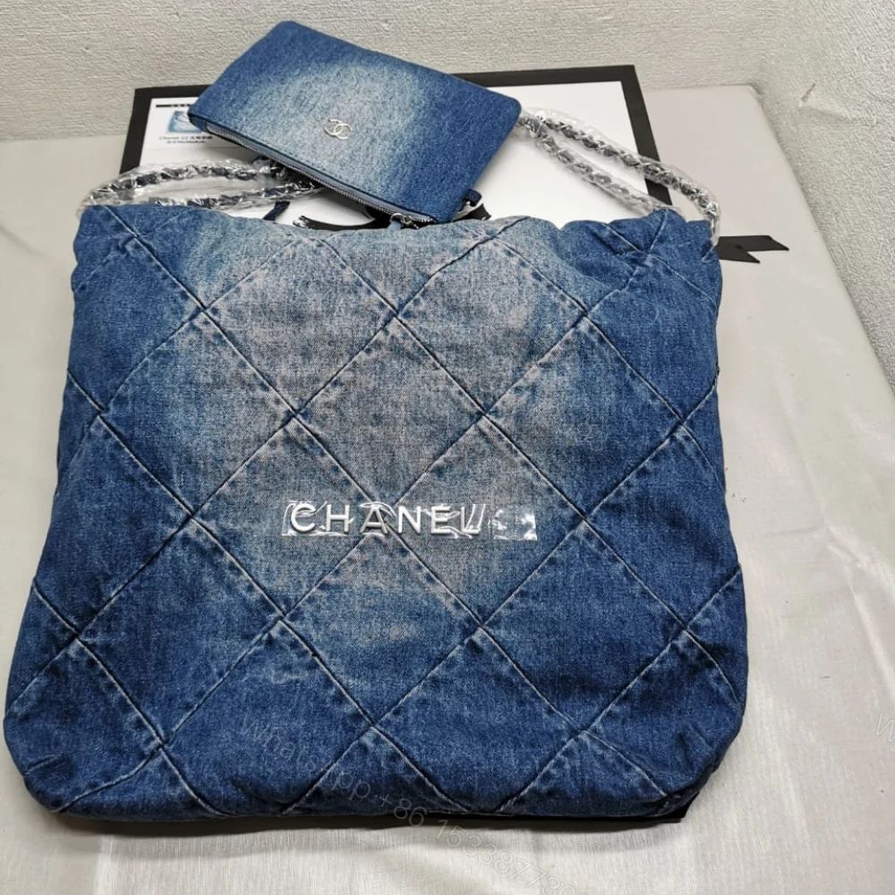 View 8 of Chanel 22 Handbag Washed Denim 41Cm AS3261 B10439 NM981