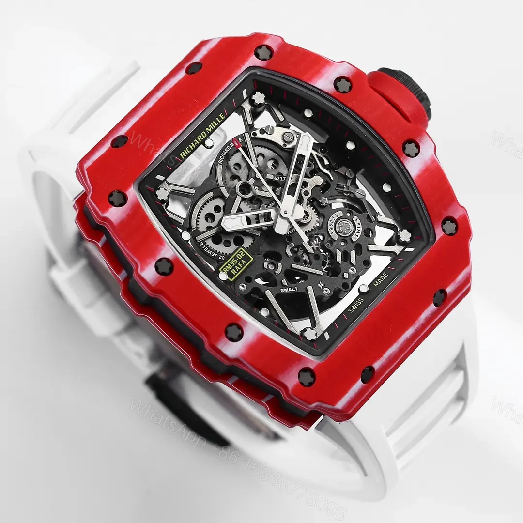 View 2 of ZF Factory Richard Mille RM 35-02 Rafael Nadal Red Carbon Fiber Automatic Watch with White Rubber Strap