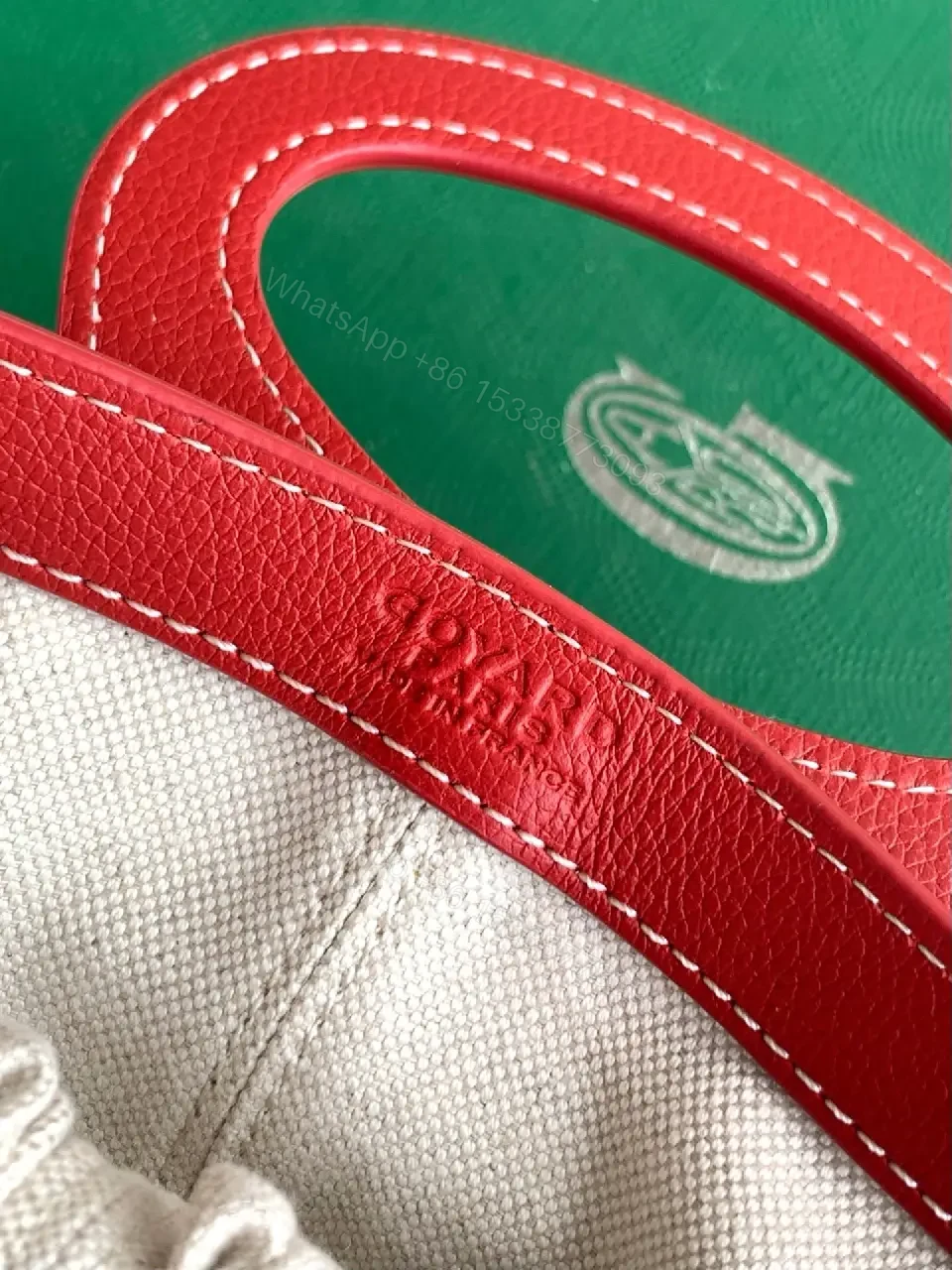 View 5 of Compact Luxury Handbag: Red Leather Trim, Iconic Pattern