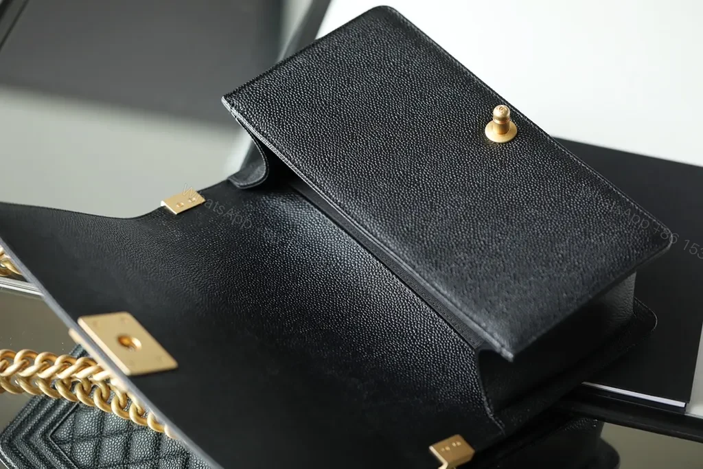 View 3 of Chanel-Style Quilted Leather Crossbody, Black & Gold Hardware