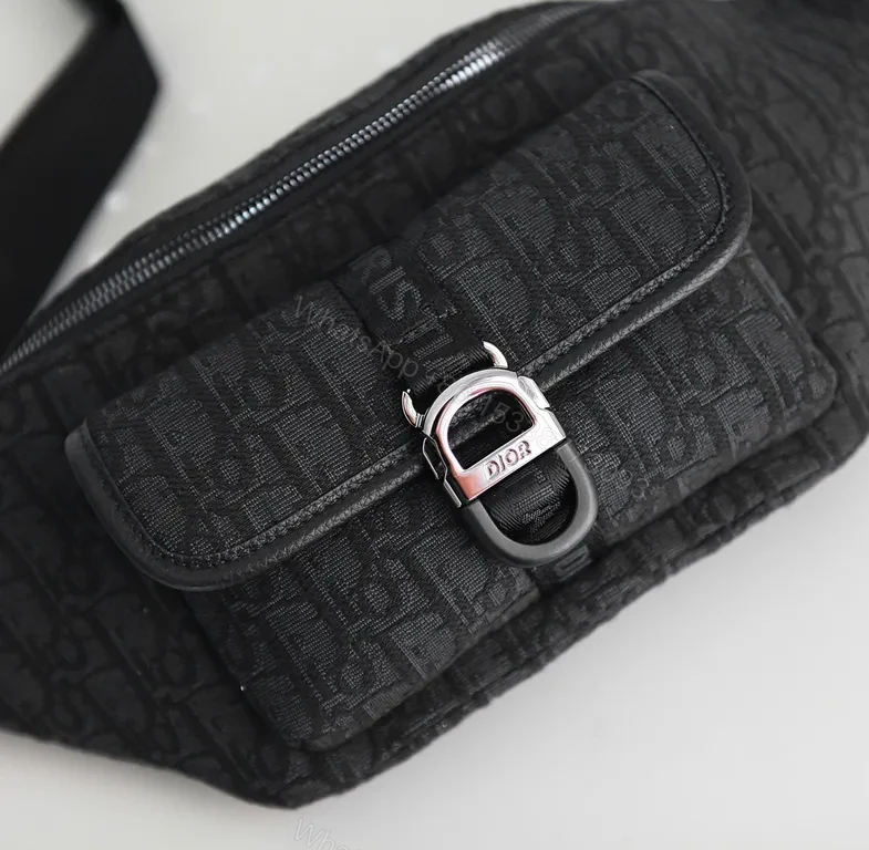 View 2 of Black Textured Belt Bag: Dior-Inspired Minimalist, Compact Utility