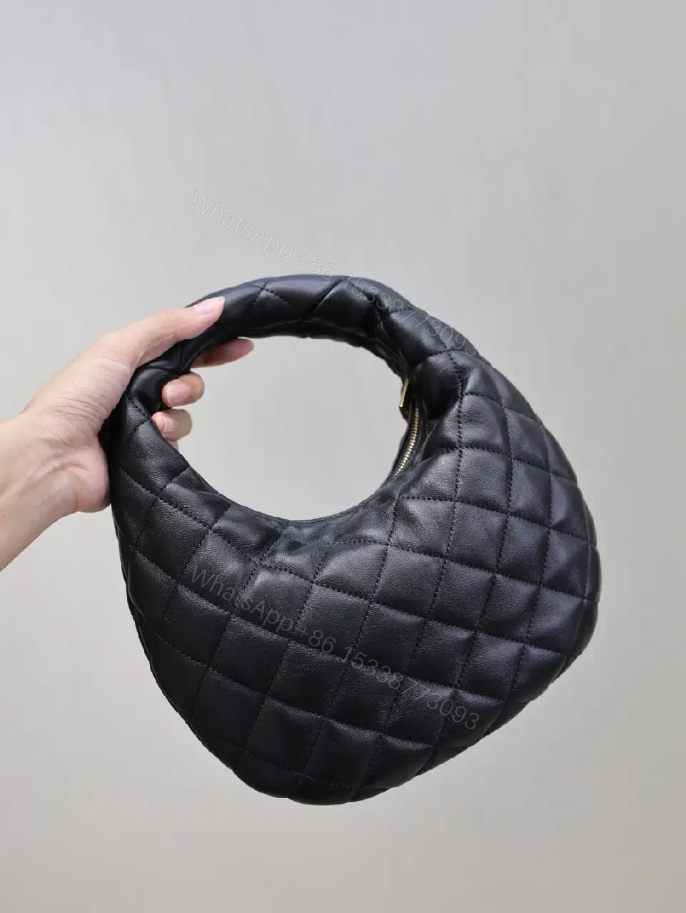 View 4 of Quilted Black Faux-Leather Bag with Gold Hardware