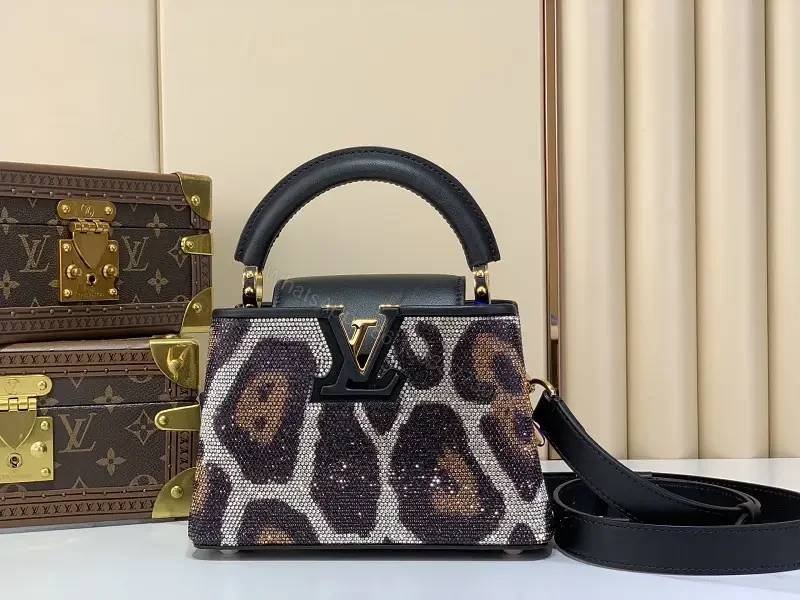 Leopard Glitter Sequined Top-Handle Bag with LV Clasp — view 1