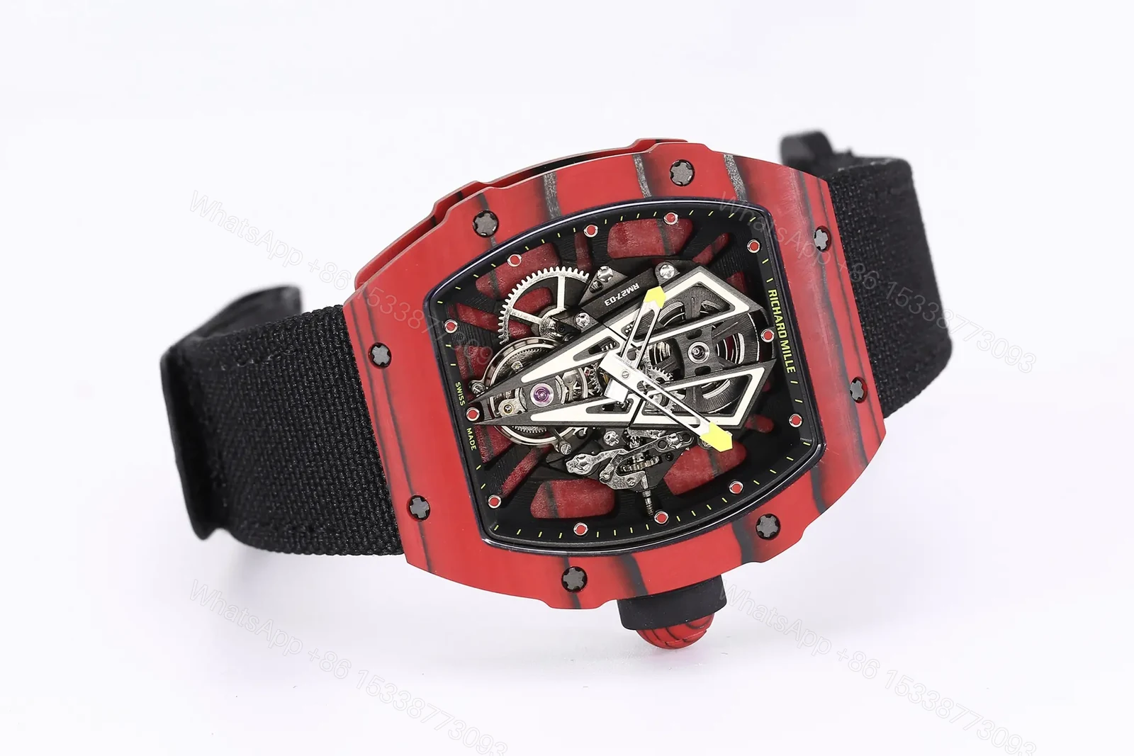 View 4 of KV Factory Richard Mille RM27-03 Ultra-Light Tourbillon Watch – Red Carbon Fiber Case, Black Strap, Spanish Matador Design