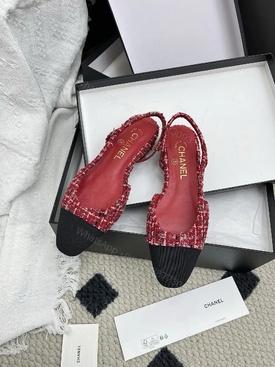 View 5 of Red & Black Tweed Slingback Heels with Luxury Details