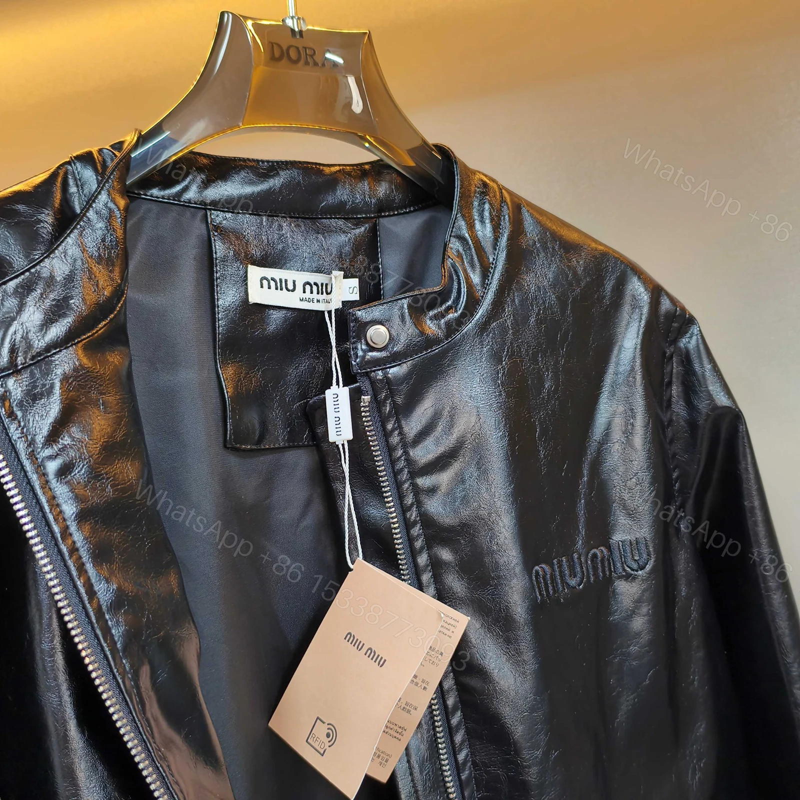 View 6 of Miumiu Crop Top Jacket Black Leather