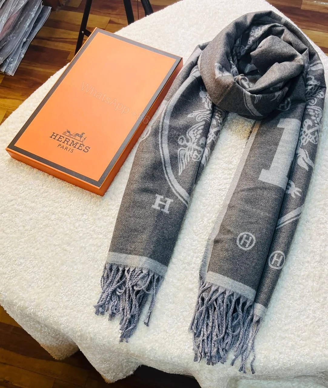 View 14 of First Copy Hermes Most Awaited Reversible Rabbit Fur Winter Stole