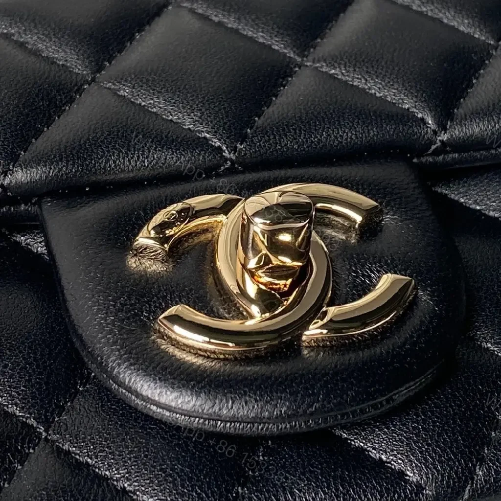 View 3 of Black Quilted Leather Flap Bag with Chain, Classic Weekender Elegance