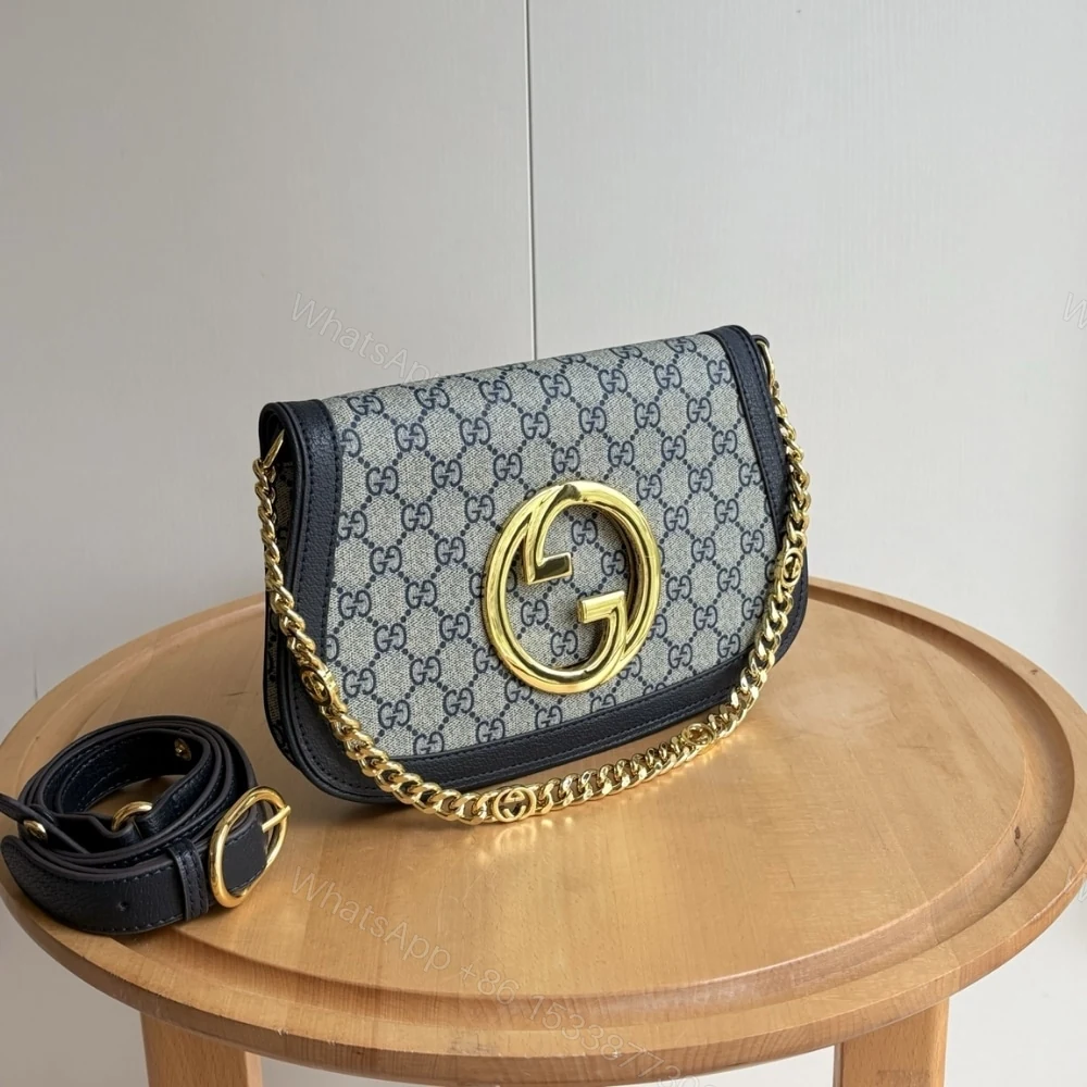 View 3 of GUCCI BLONDIE SHOULDER BAG GOLD HARDWARE BLUE 28CM