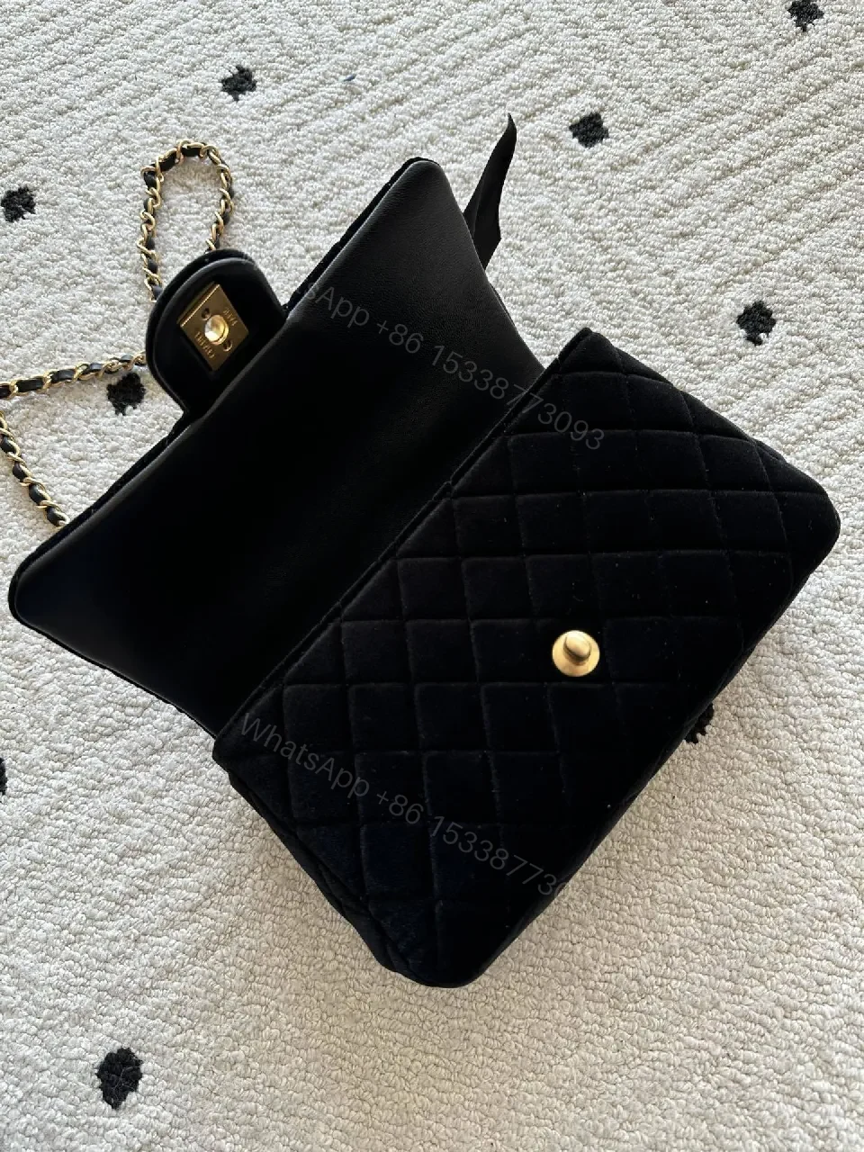 View 9 of Chic Quilted Black Velvet Bag with Ribbon Accent Milesight-style Luxe Bag